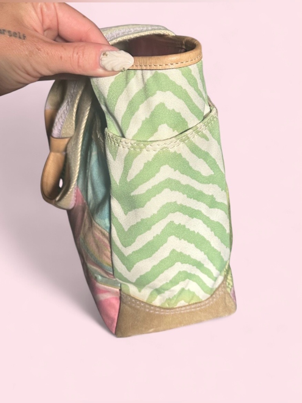 SOLD - rare vintage Y2K Coach Hamptons spring pastel patchwork tote bag - Picture 8 of 14